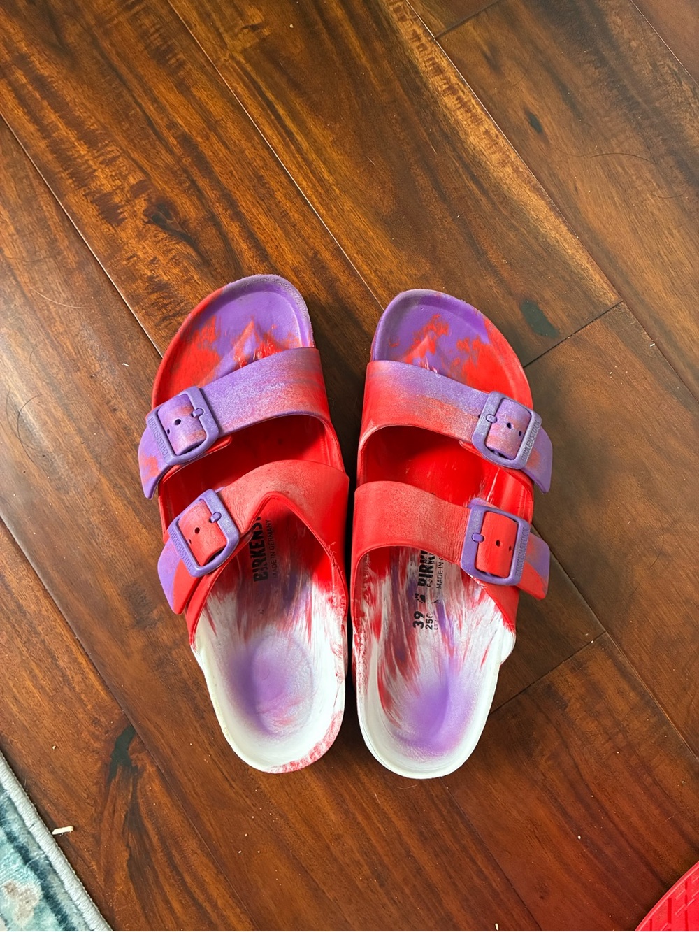 Birkenstock Two-Buckle Sandals in Red and Purple - Comfortable Slip-On